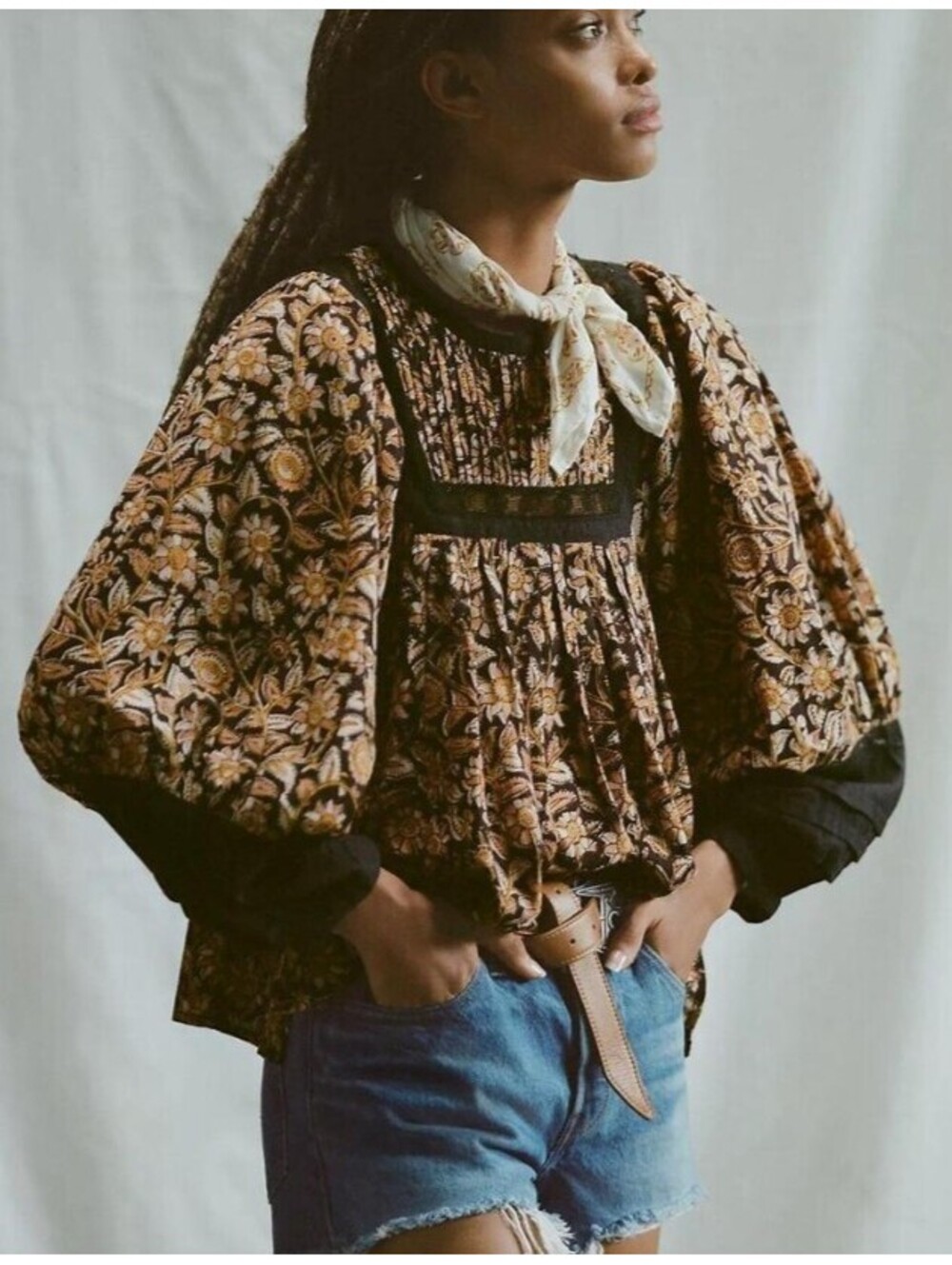 CLEOBELLA Harley black brown floral cotton blouse NWT sz XS